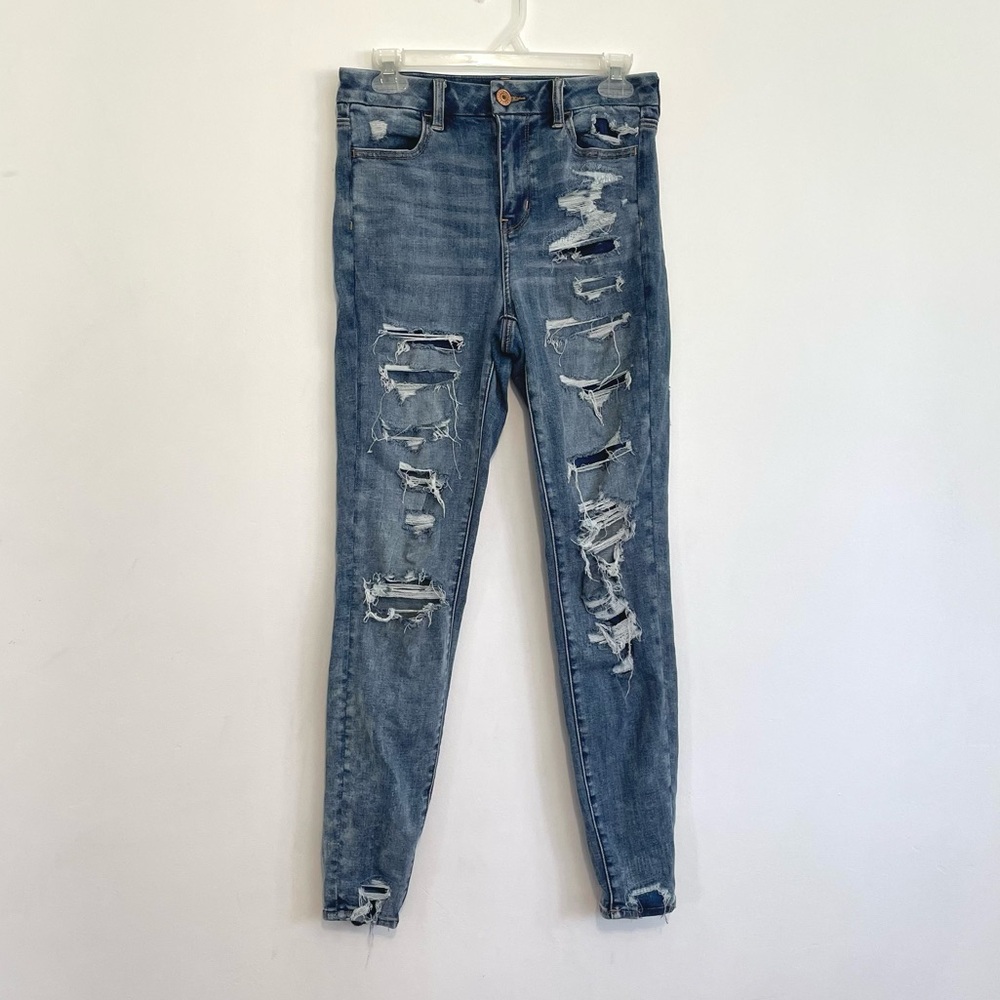 AMERICAN EAGLE AE Ne(x)t Level Curvy High-Waisted Jegging Ripped Patched 4 CURVY - Picture 2 of 16